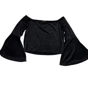 Ashley‎ Stewart Black Velvet Off The Shoulder Bell Sleeve Crop Top Size 14 16